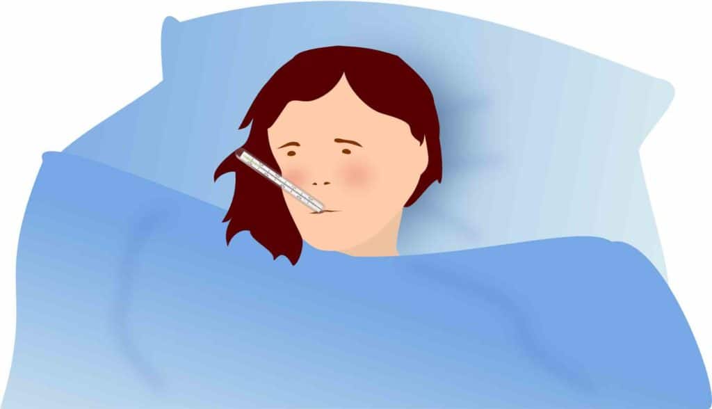 Illustration of a woman in bed with a persistent cold