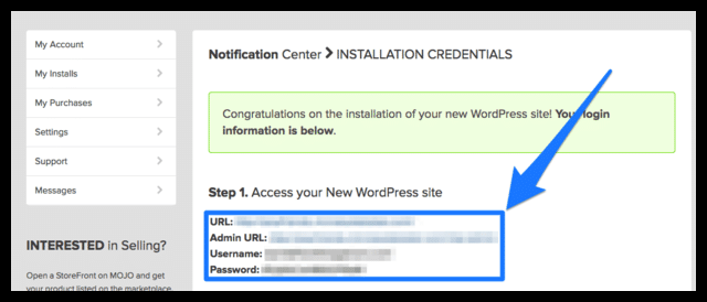 Viewing your wordpress credentials (Step 1)
