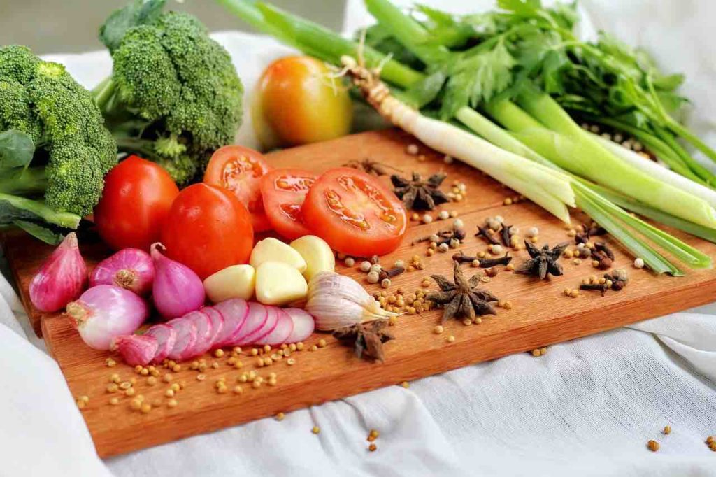 Nutritious foods on a cutting board