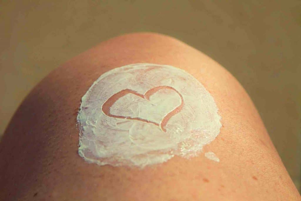 Skin cream applied in a heart shape