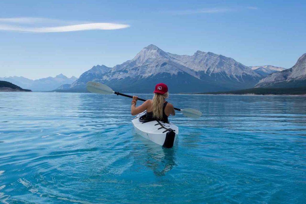 Woman kayaking in nature