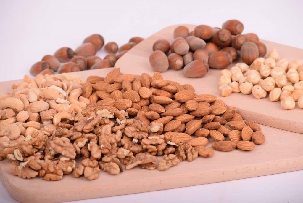 Different types of nuts, including almonds, walnuts, cashews, and more