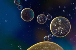 Close up microscopic view of c60 oil molecules