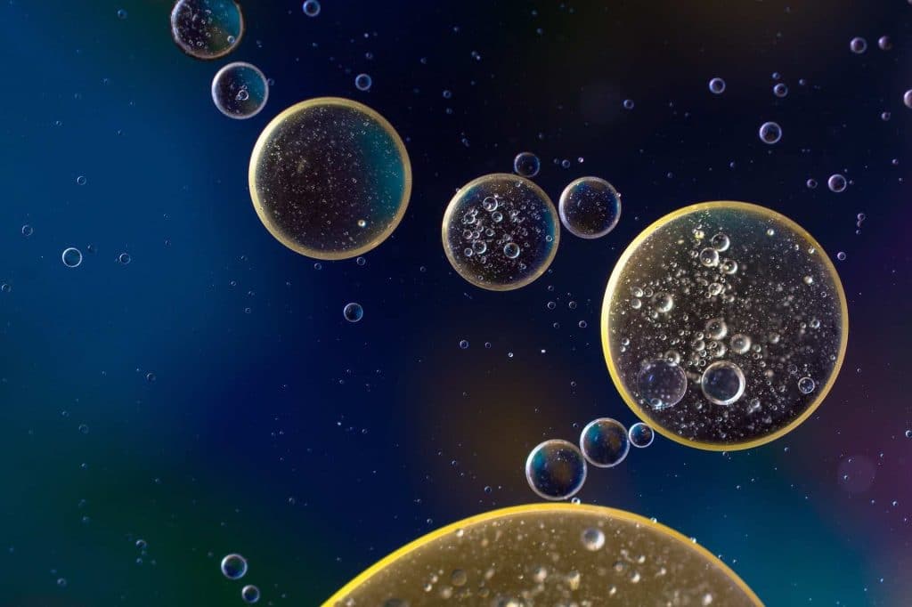 Close up microscopic view of c60 oil molecules